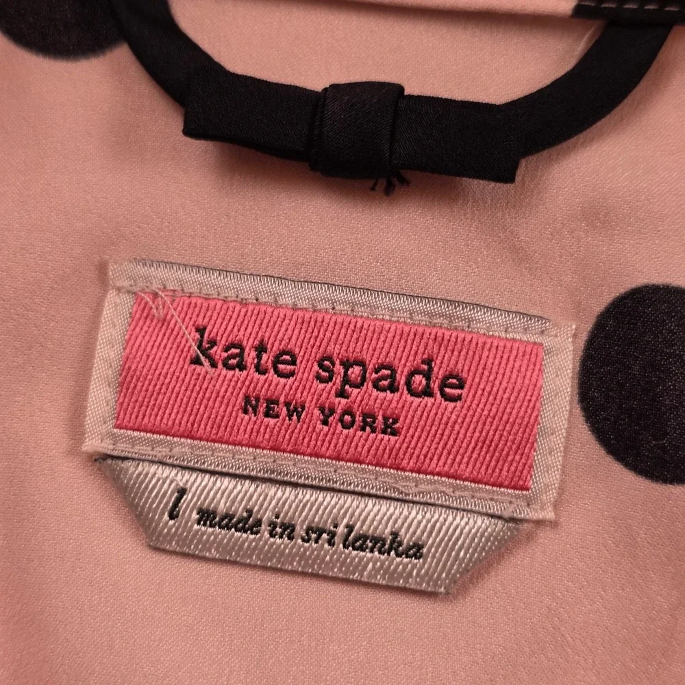 Kate Spade Sleep Shirt Womens Large Pink Polka Dot Satin Button Down Piping 6194